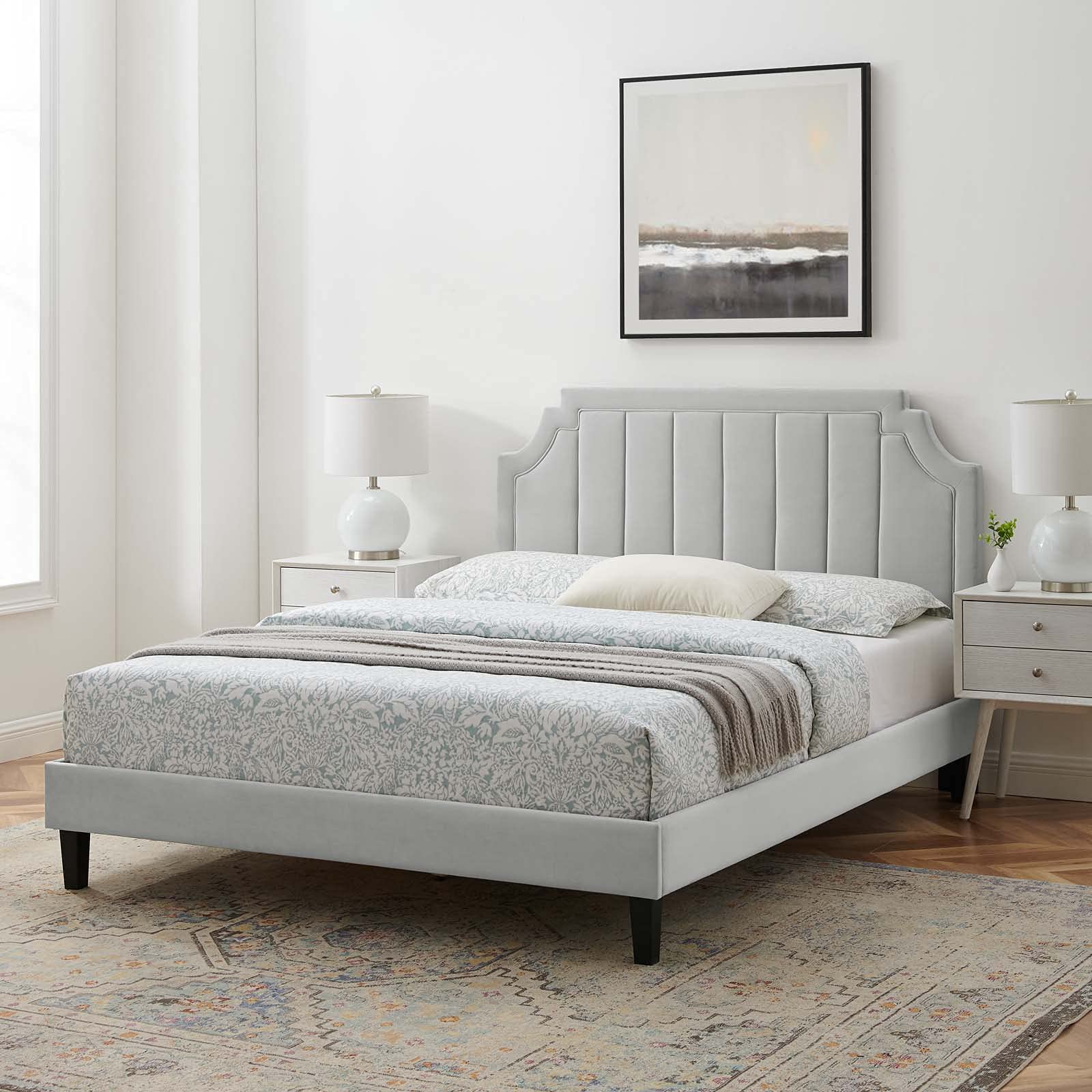 Modway Mod-6920-Lgr Sienna Performance Velvet King Platform Bed, Light Gray