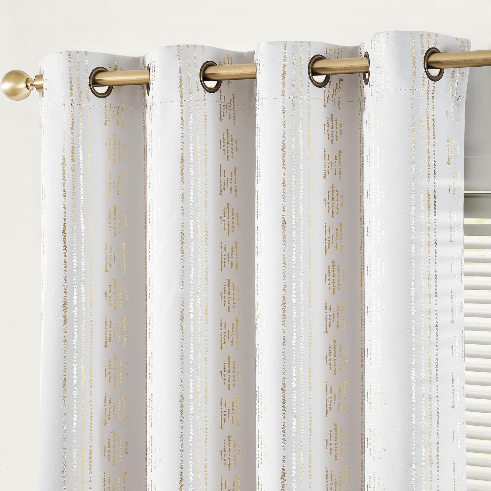Jinchan 100% Blackout Boho Curtains 84 Inches Long For Bedroom Living Room Golden Geometric Foil Printed Grommet Top Room Darken