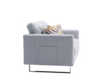 Lilola Home Victoria Light Gray Linen Fabric Loveseat with Metal Legs, Side Pockets, and Pillows