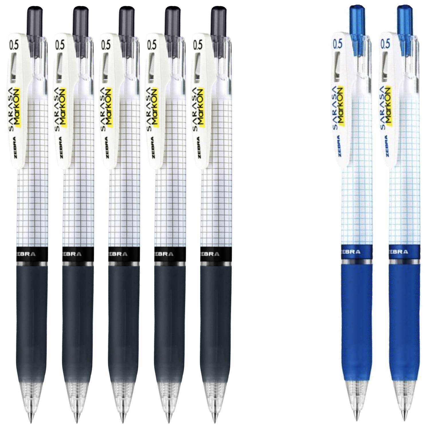 Zebra Sarasa Mark On Gel Ink 0.5Mm Ballpoint Pens Ink Color (5 Black,2 Blue) Total 7