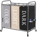 STORAGE MANIAC 3 Section Laundry Sorter, 3 Bag Laundry Hamper Cart with Heavy Duty Rolling Lockable Wheels and Removable Bags, L