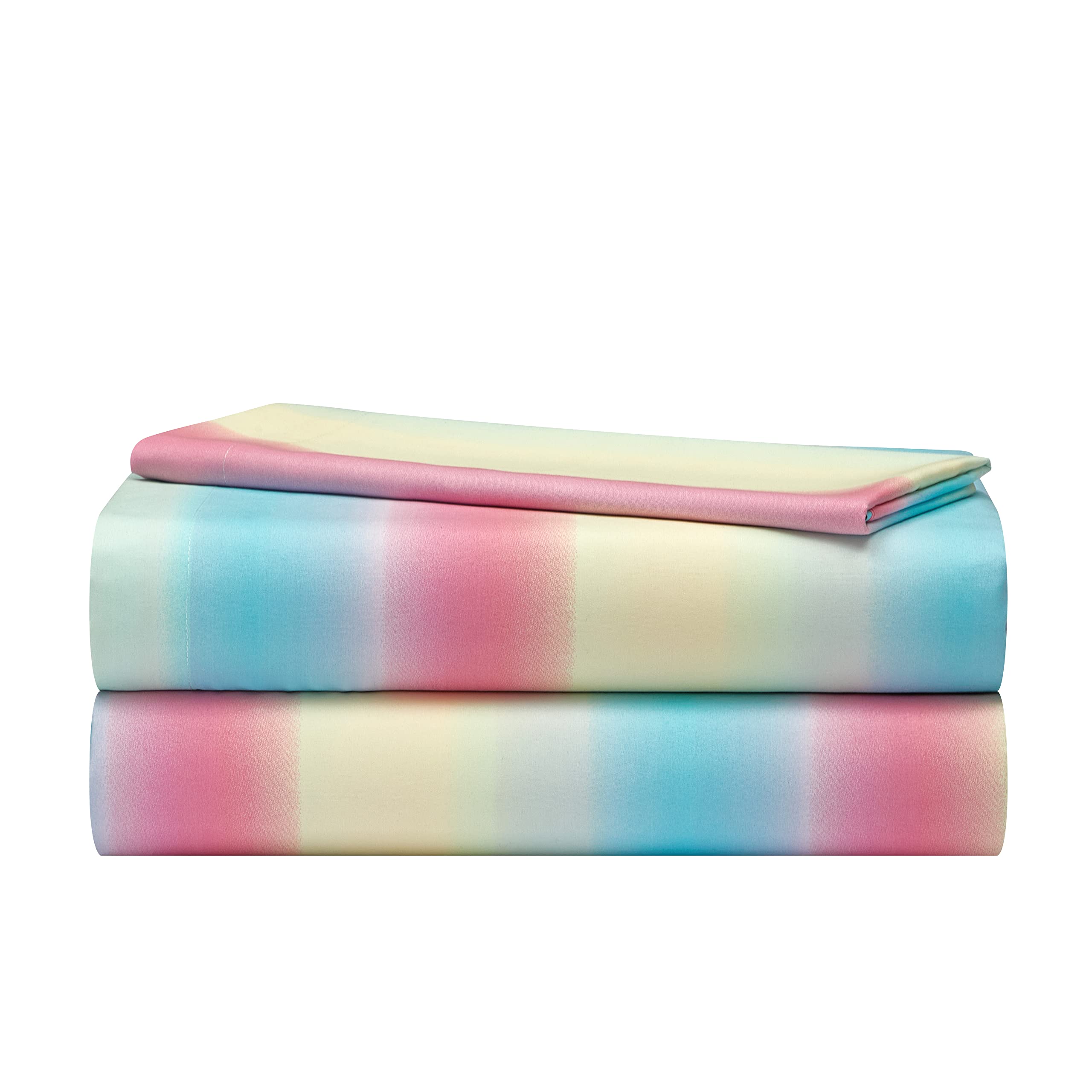 Heritage Kids 3 Piece Sheet Set, Including Top Sheet, Fitted Sheet And Pillow Case, Rainbow Ombre Print, Twin,Multicolor