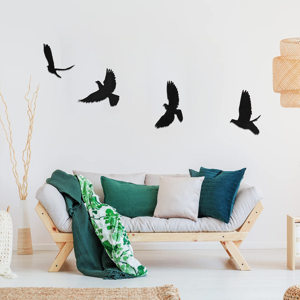 Blulu 4 Pieces Wooden Bird Wall Decor Flying Bird Wall Sculptures Wall Art Decor Bird Silhouette Wall Art Bird Wooden Wall Art S