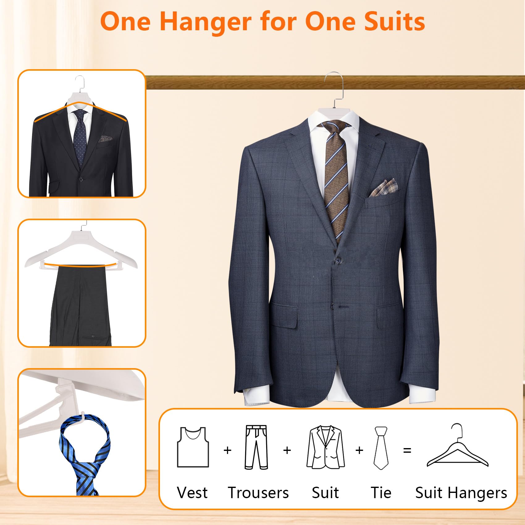 Dedu Plastic Extra Wide Shoulder Suit Hangers For Men 15 Pack Width 17.7'', Ivory White Sweater Hangers No Shoulder Bump Non Sli