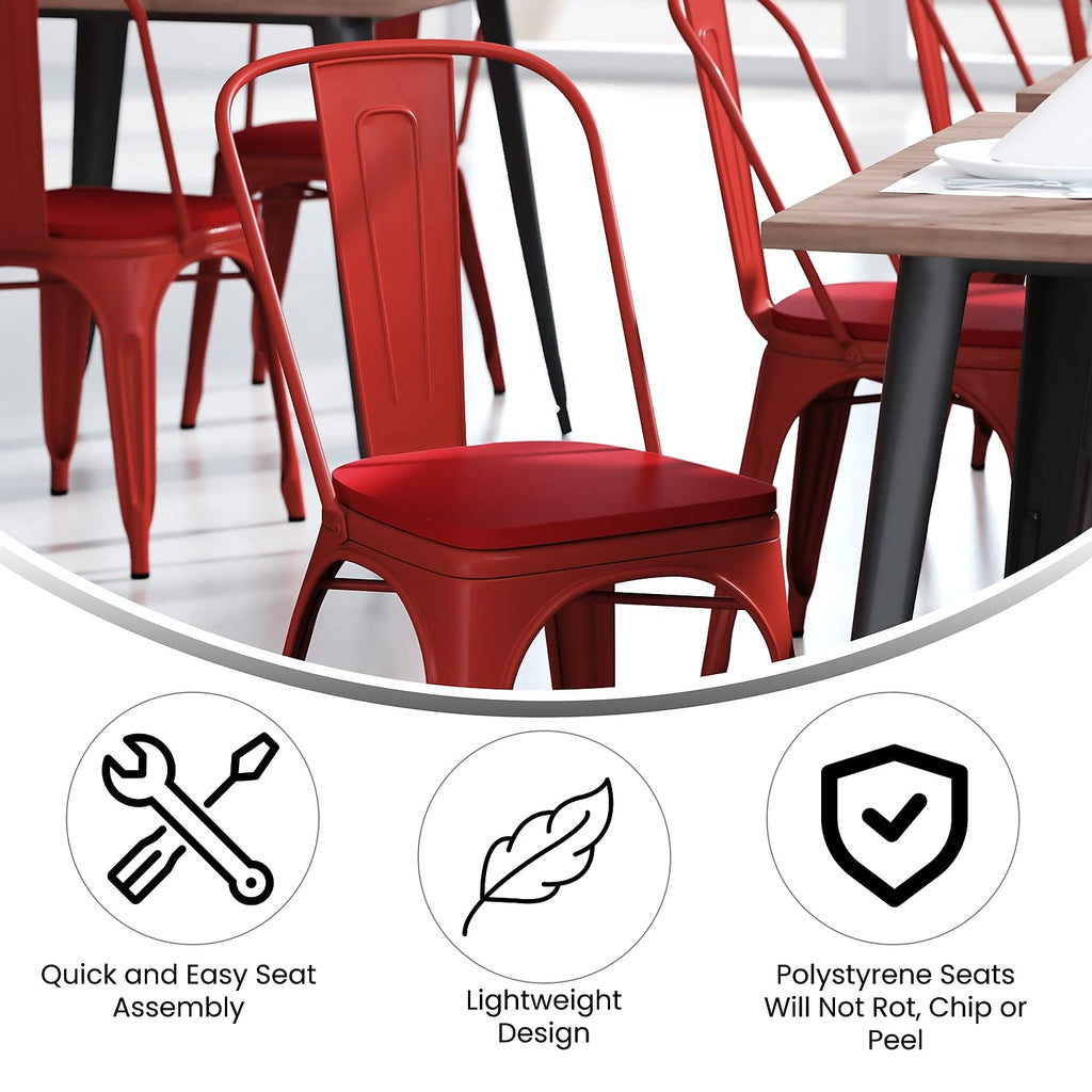 Flash Furniture Perry Indoor/Outdoor Commercial Stackable Chair With Polystyrene Seat - Red Metal Frame - Red Poly Resin Seat - Rounded Seat Edges For Comfort