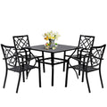 Suncrown 5-Piece Outdoor Wrought Iron Chairs And Table Patio Dining Furniture Set - 4 Stackable Metal Chairs, 1 Steel Slat Bistro Table For Garden Backyard Deck