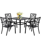 Suncrown 5-Piece Outdoor Wrought Iron Chairs And Table Patio Dining Furniture Set - 4 Stackable Metal Chairs, 1 Steel Slat Bistro Table For Garden Backyard Deck