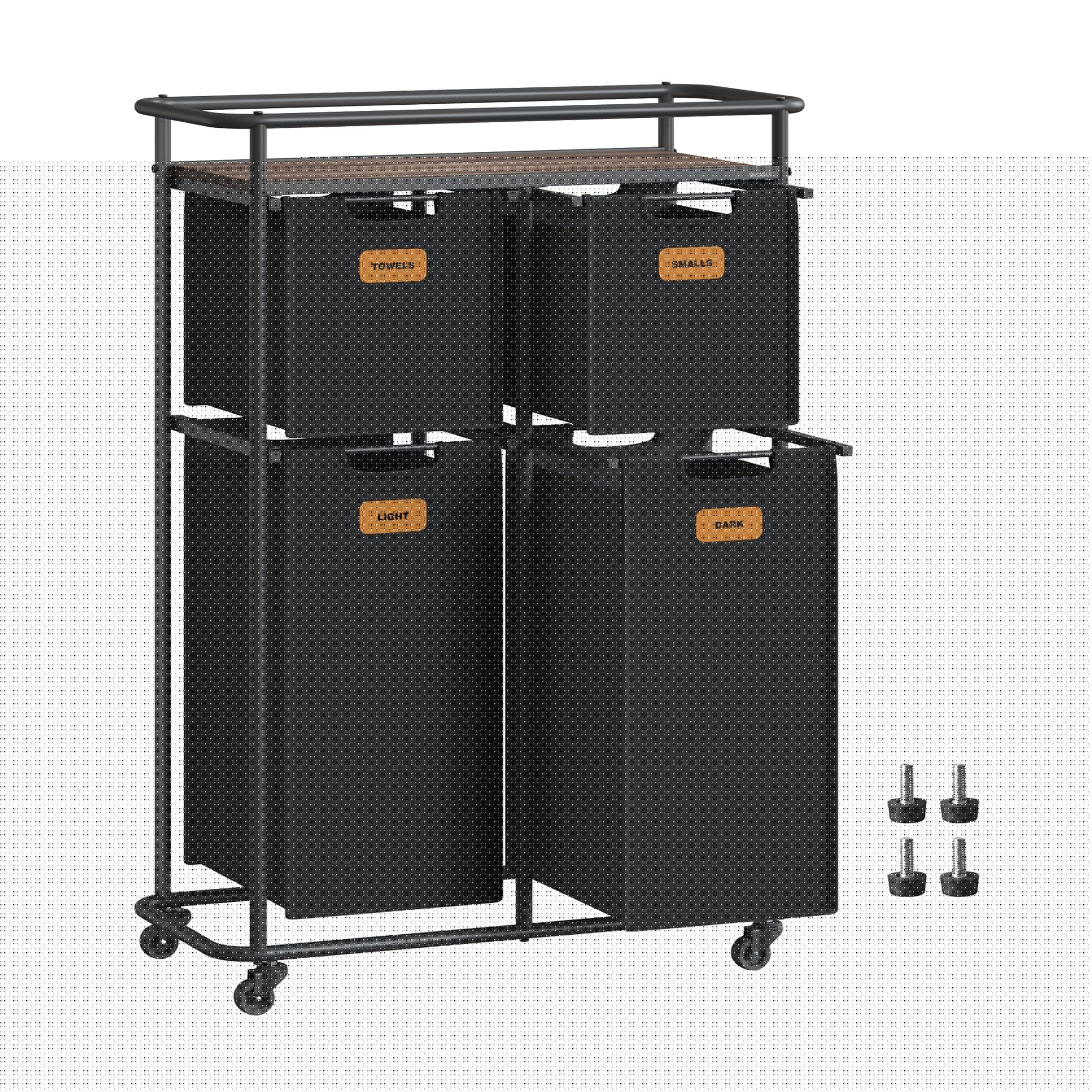 VASAGLE Laundry Sorter, Laundry Basket with Wheels, 39.6 Gal. (150 L) Rolling Laundry Hamper, Portable Laundry Cart with Shelf, 