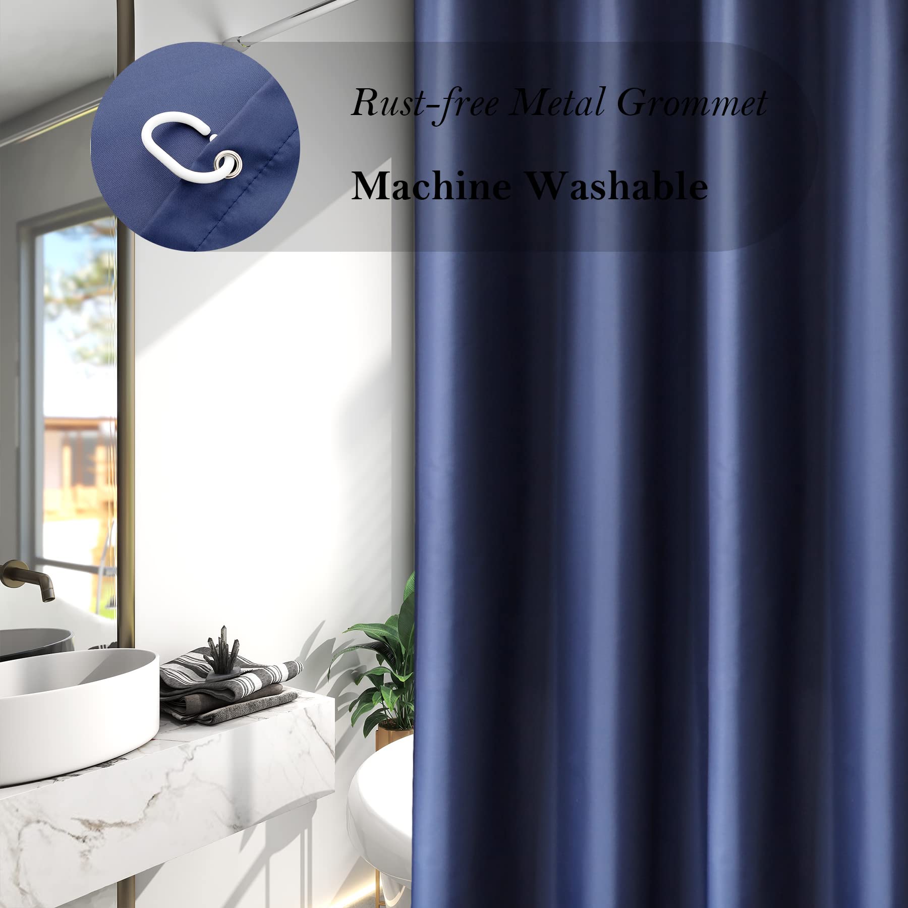 Aoohome Extra Long Shower Liner, Polyester Solid Color Shower Curtain With Hooks, Weighted Hem, Water Repellent, 72 Width X 84 H