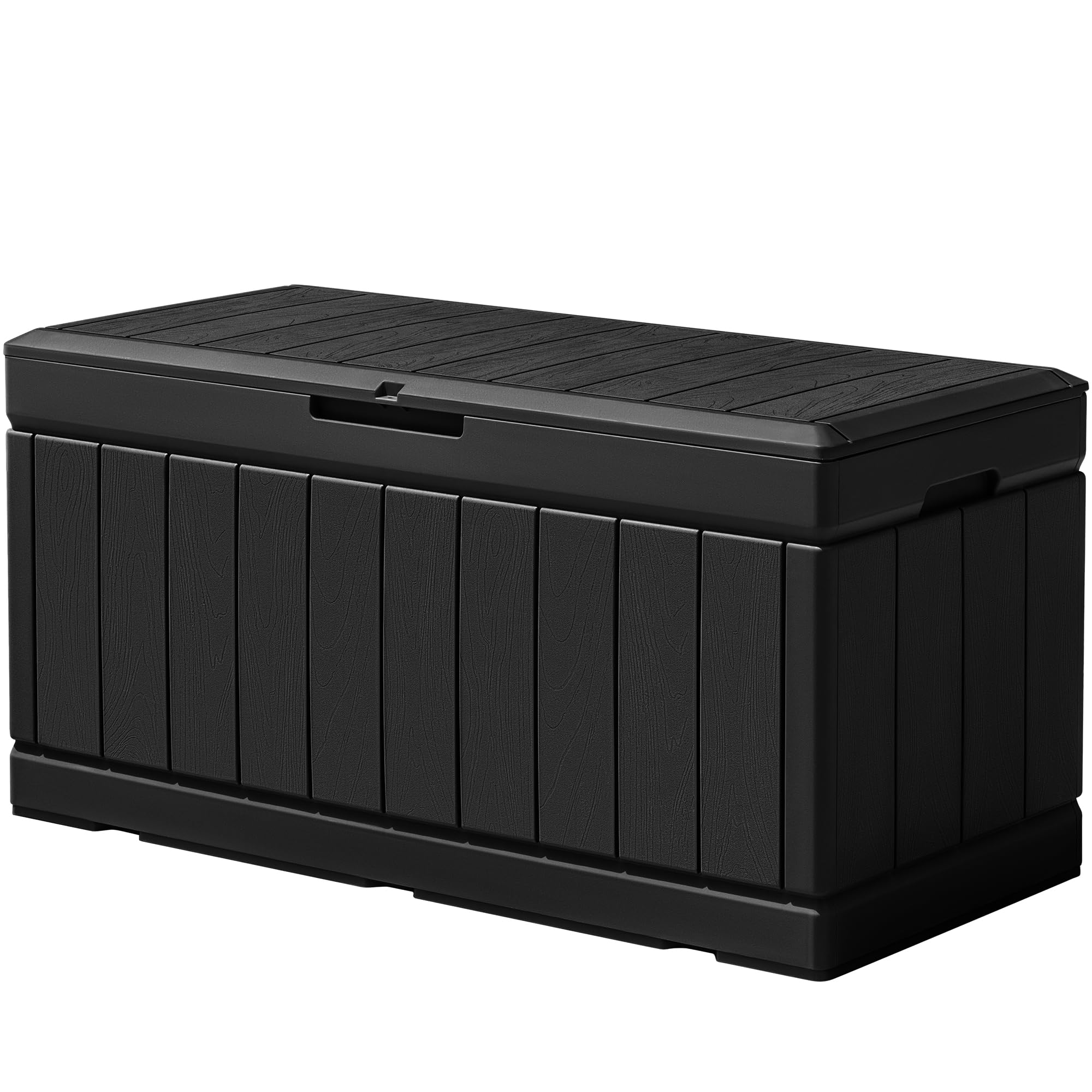 Flamaker Outdoor Storage Box 85 Gallon Resin Waterproof Deck Box With Wood Texture Large Storage Bin For Patio Cushions (Black)