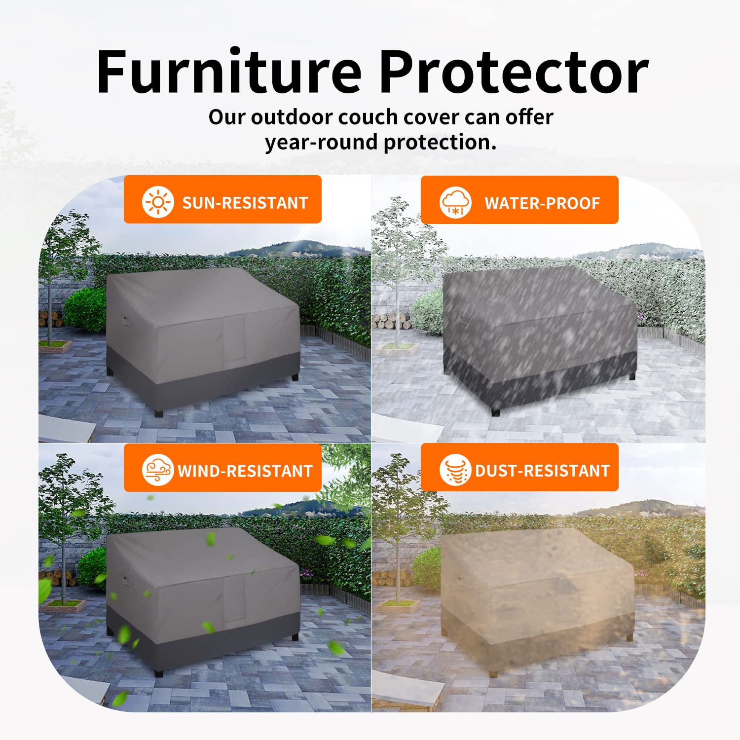 Easy-Going Waterproof Outdoor Sofa Cover, Heavy Duty 2 Seater Outdoor Loveseat Cover, Windproof Patio Furniture Cover With Air Vent (58Wx32.5Dx31H Inch, Gray/Dark Gray)
