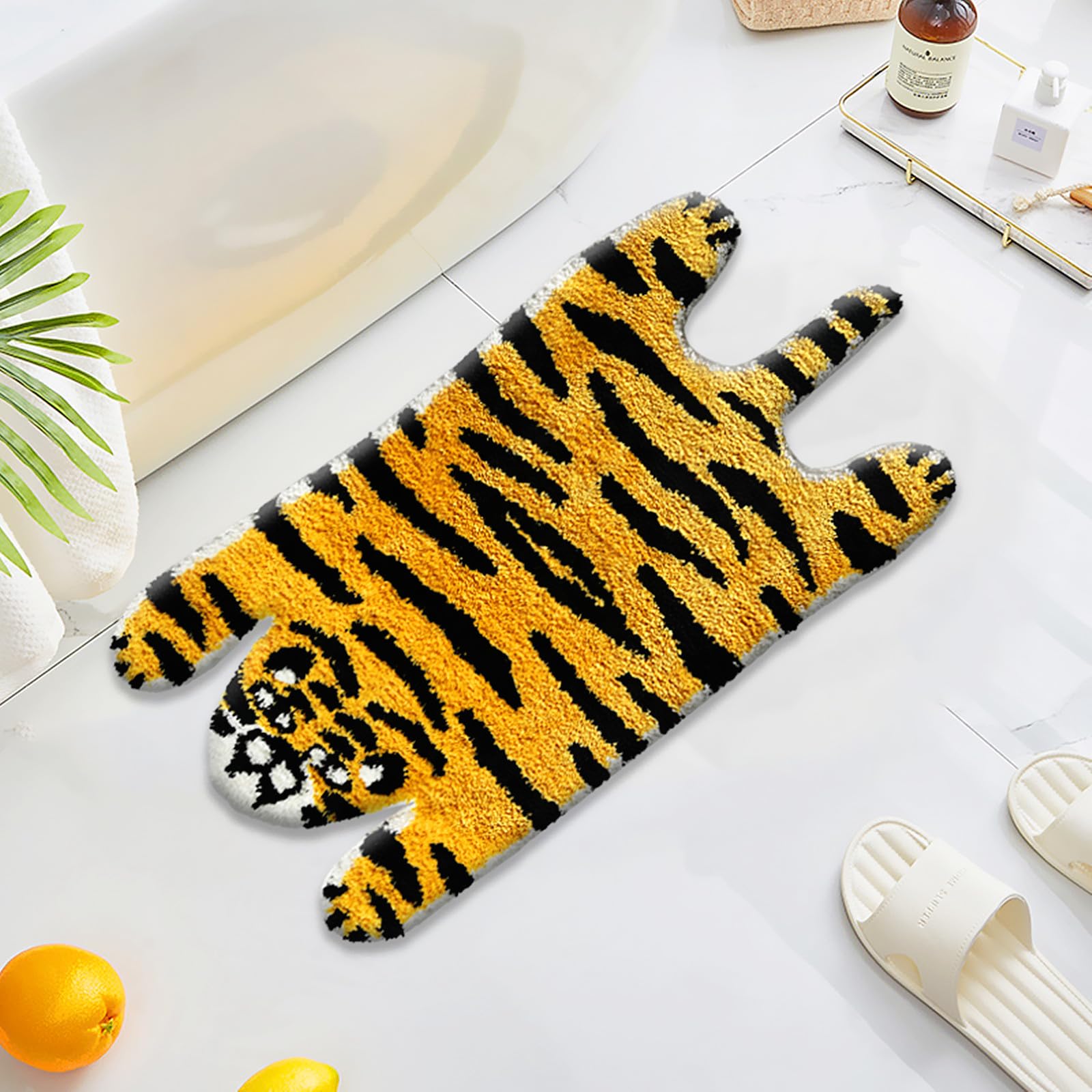 Ukeler Kids Bathroom Rugs, Cute Tiger Shaped Nursery Rug Cartoon Bath Rug Non Slip Funny Accent Bedroom Rugs Absorbent Shag Bath
