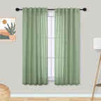 Mrs.Naturall Sage Green Short Curtains For Bathroom Windows 45 Inch Length,Sheer Linen Boho Cafe Small Curtains 45 Inches Long For Kitchen Bedroom Window 2 Panels Set,Light Green