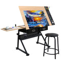 Zeny Drafting Table Art Desk Drawing Table Height Adjustable Artist Table Tilted Tabletop W/Drafting Stool And Storage Drawer For Reading, Writing, Crafting, Painting Art
