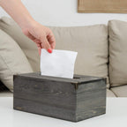 Liry Products Rustic Gray Distressed Wood Facial Tissue Paper Box Metal Corner Brackets Hinge Lid Top Cover Torched Wooden Holde