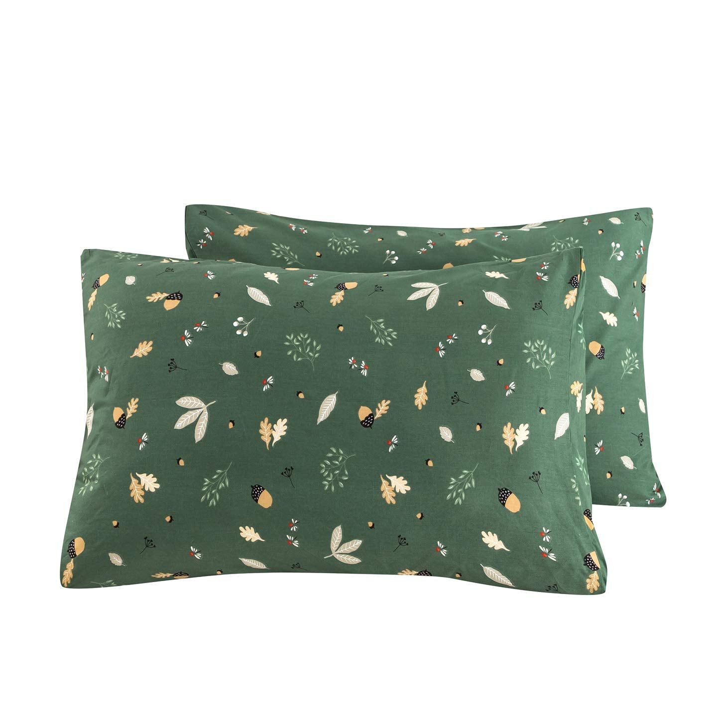 Yuheguoji Green Pillow Cases Set Of 2 King Size Cotton Floral Pillowcases Envelope Closure Sage Botanical Pillow Covers Decorati