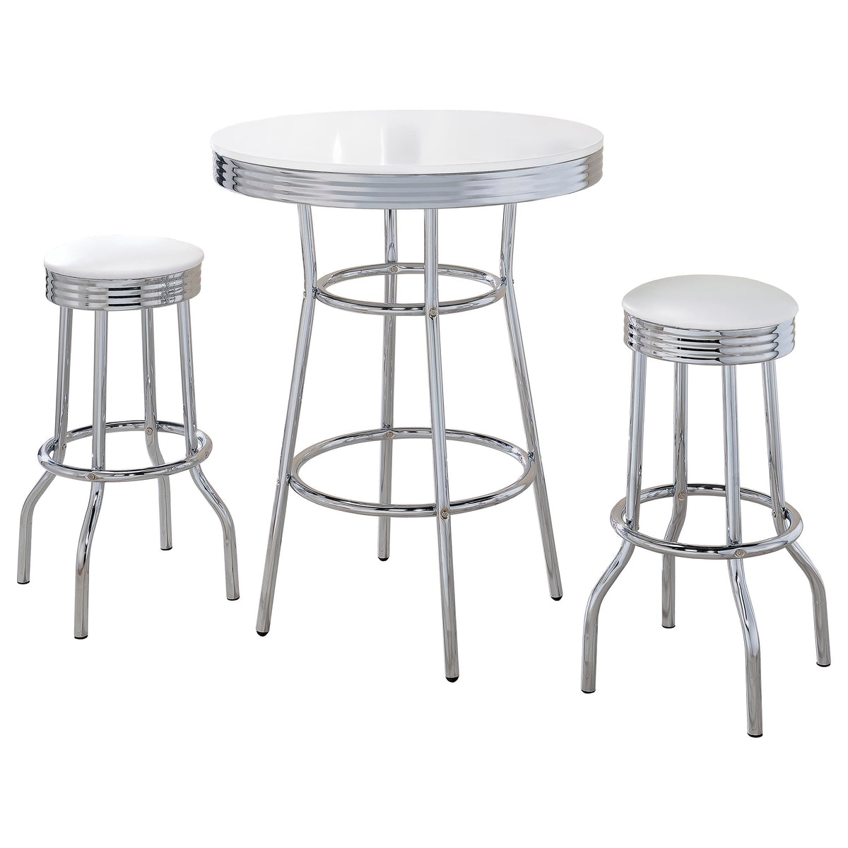 Coaster Home Furnishings Retro 3-Piece Round 1950S Bistro Pub Bar Table Set White