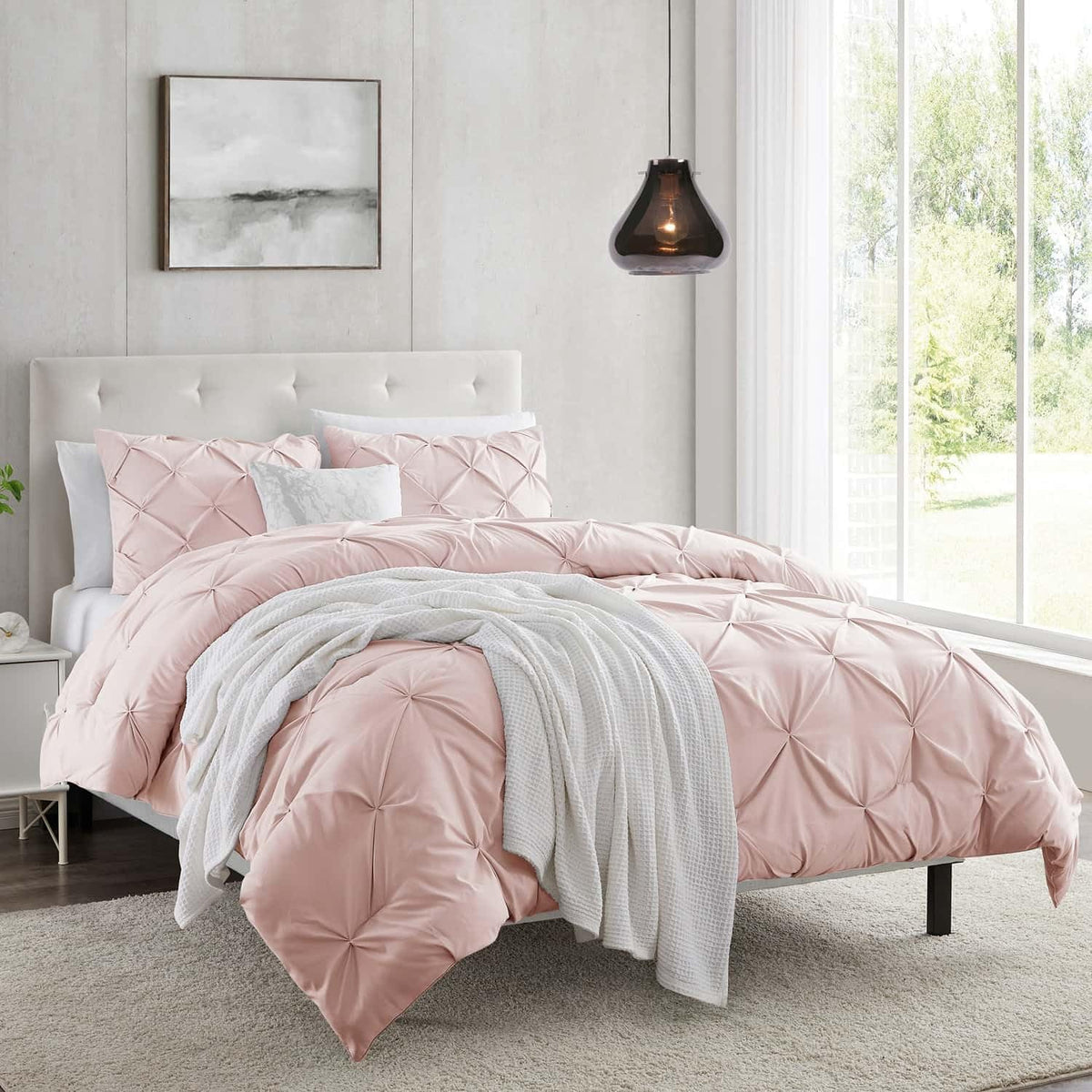 Nestl California King Duvet Cover Sets Blush - Pintuck Duvet Cover California King, 3 Piece Duvet Cover With Button Closure, 1 P