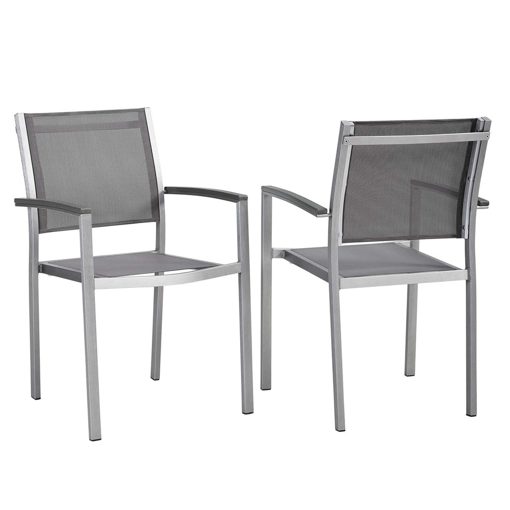 Modway Shore Aluminum Two Outdoor Patio Dining Arm Chairs In Silver Gray