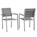 Modway Shore Aluminum Two Outdoor Patio Dining Arm Chairs In Silver Gray