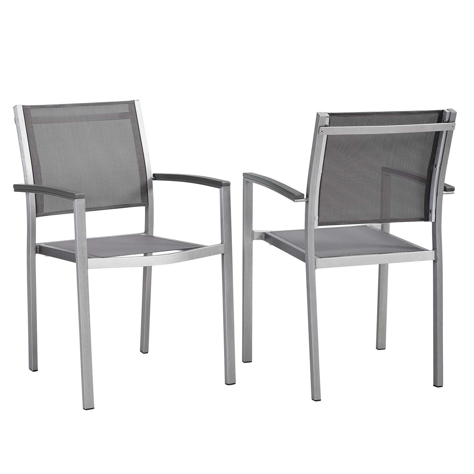 Modway Shore Aluminum Two Outdoor Patio Dining Arm Chairs In Silver Gray