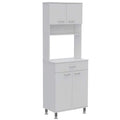Pantry Cabinet 67" H, 4 Doors, 1 Drawer, 3 Internal Shelves, 2 External Storage Shelves, Microwave Storage Option, 4 Legs, White