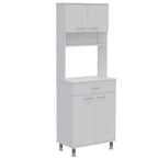 Pantry Cabinet 67" H, 4 Doors, 1 Drawer, 3 Internal Shelves, 2 External Storage Shelves, Microwave Storage Option, 4 Legs, White