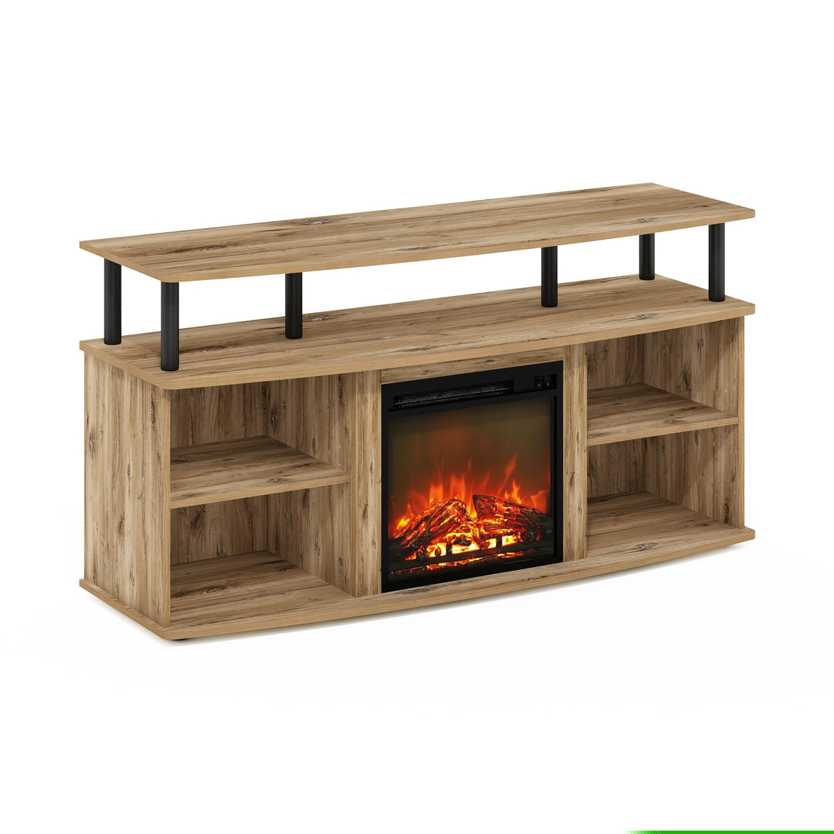 Furinno Jensen Open Shelving Storage Fireplace TV Entertainment Center for TV up to 55 Inch, Flagstaff Oak/Black