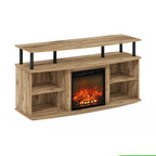 Furinno Jensen Open Shelving Storage Fireplace TV Entertainment Center for TV up to 55 Inch, Flagstaff Oak/Black