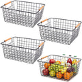 HDYOUDO 4 Pack Black Large Wire Baskets for Organization Metal Wire Food Storage Basket Organizer with Wooden Handles for Organi