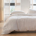 Simple&Opulence 100% Linen Duvet Cover Set 3Pcs Yarn Dyed Vertical Pinstripe Ticking Pattern Natural French Washed Flax Breathab