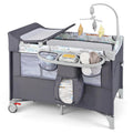 HONEY JOY Pack and Play with Bassinet, 5-in-1 Baby Bedside Sleeper w/Diaper Changing Table & Storage Bag, Toy Arch & Music Box, 