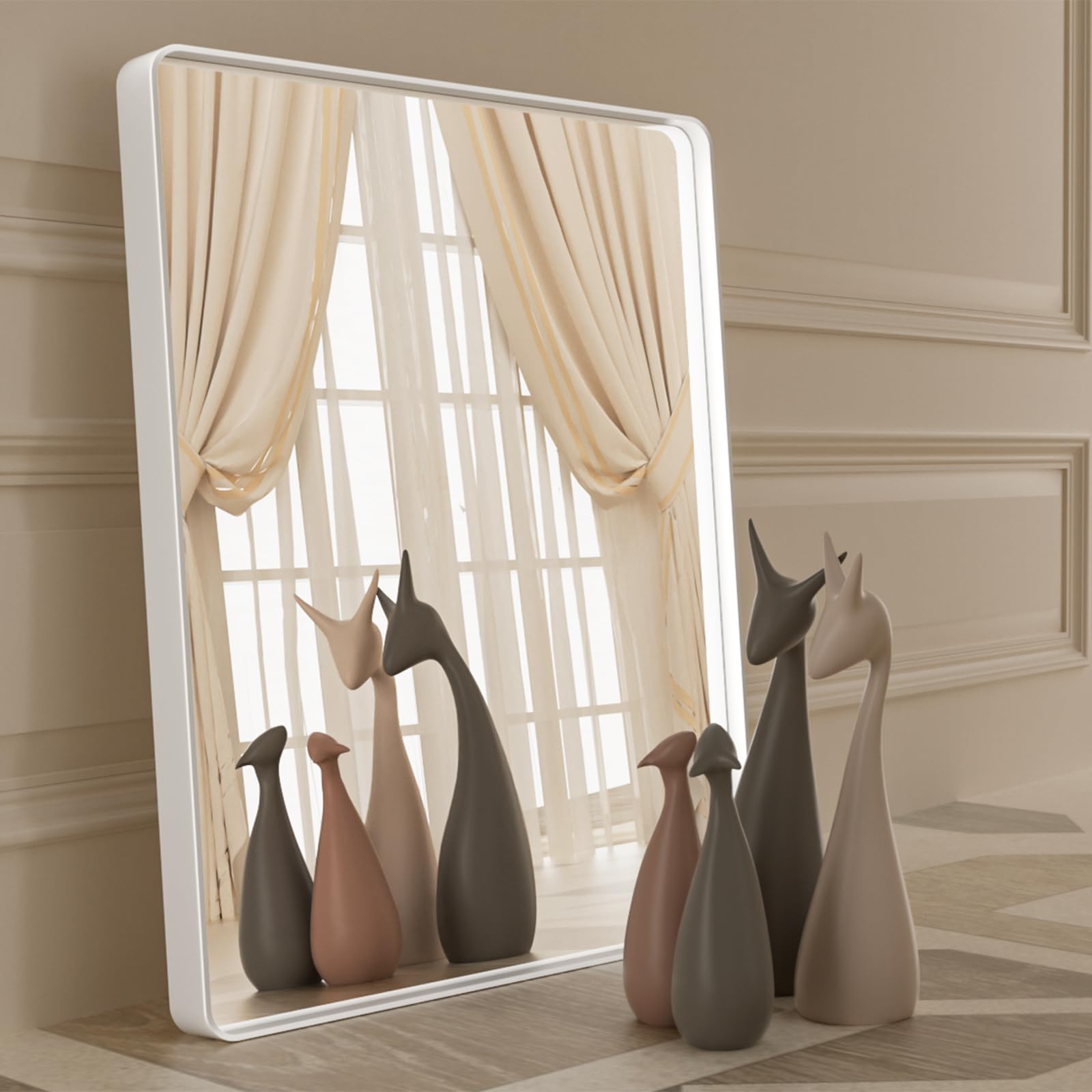 Istripmf White Bathroom Mirror 60X36 Inch, Large Matte White Bathroom Vanity Mirror,Rectangle Round Corner White Metal Framed Mi