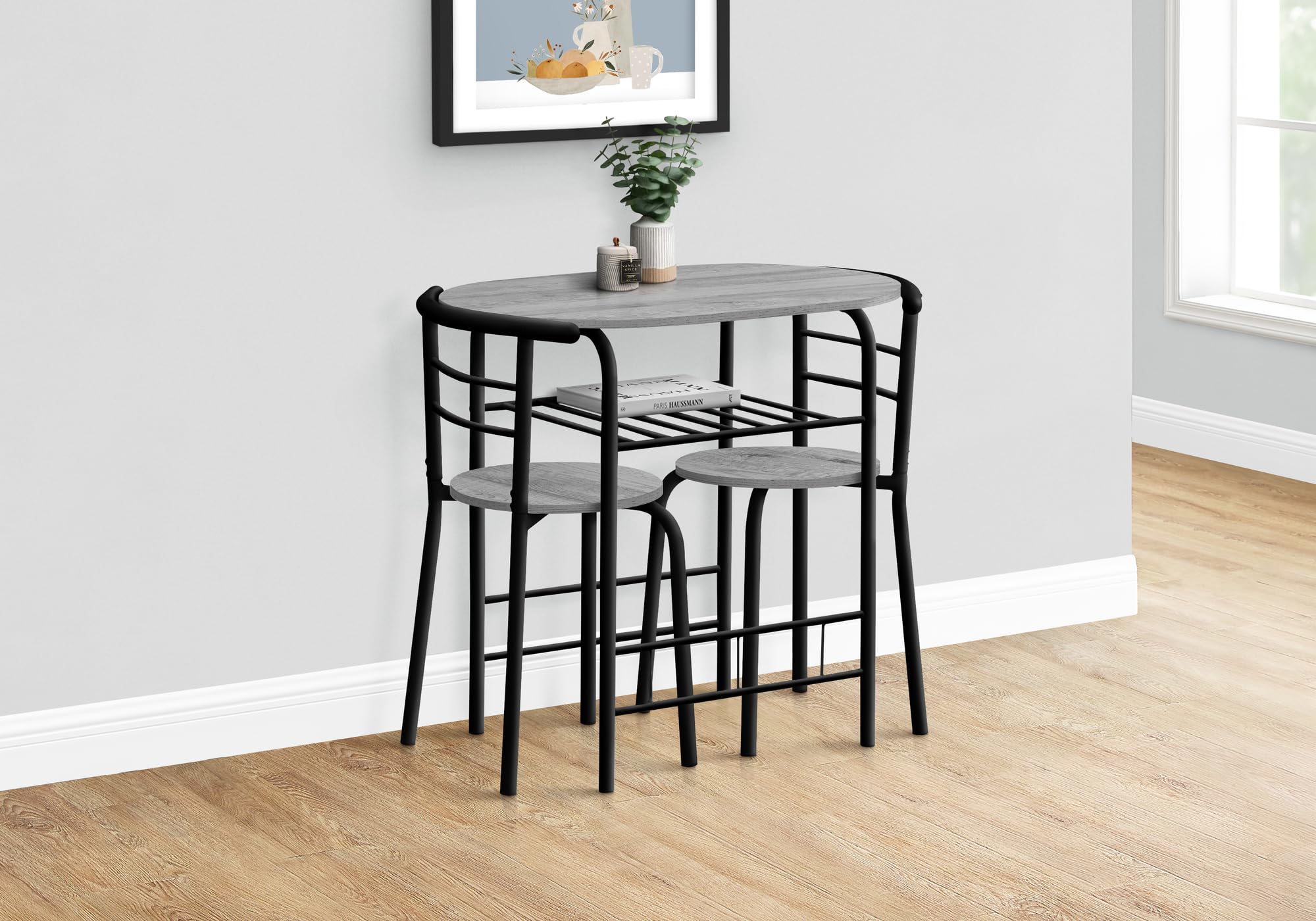 Monarch Specialties 1207 Dining Table, 3Pcs Set, Small, 32&Quot; L, Kitchen, Metal, Laminate, Grey, Black, Contemporary, Modern Set-3Pcs Top, 31.5&Quot; L X 20.75&Quot; W X 29.25&Quot; H