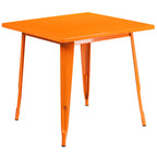 Flash Furniture Commercial Grade 31.5" Square Orange Metal Indoor-Outdoor Table Set with 4 Arm Chairs