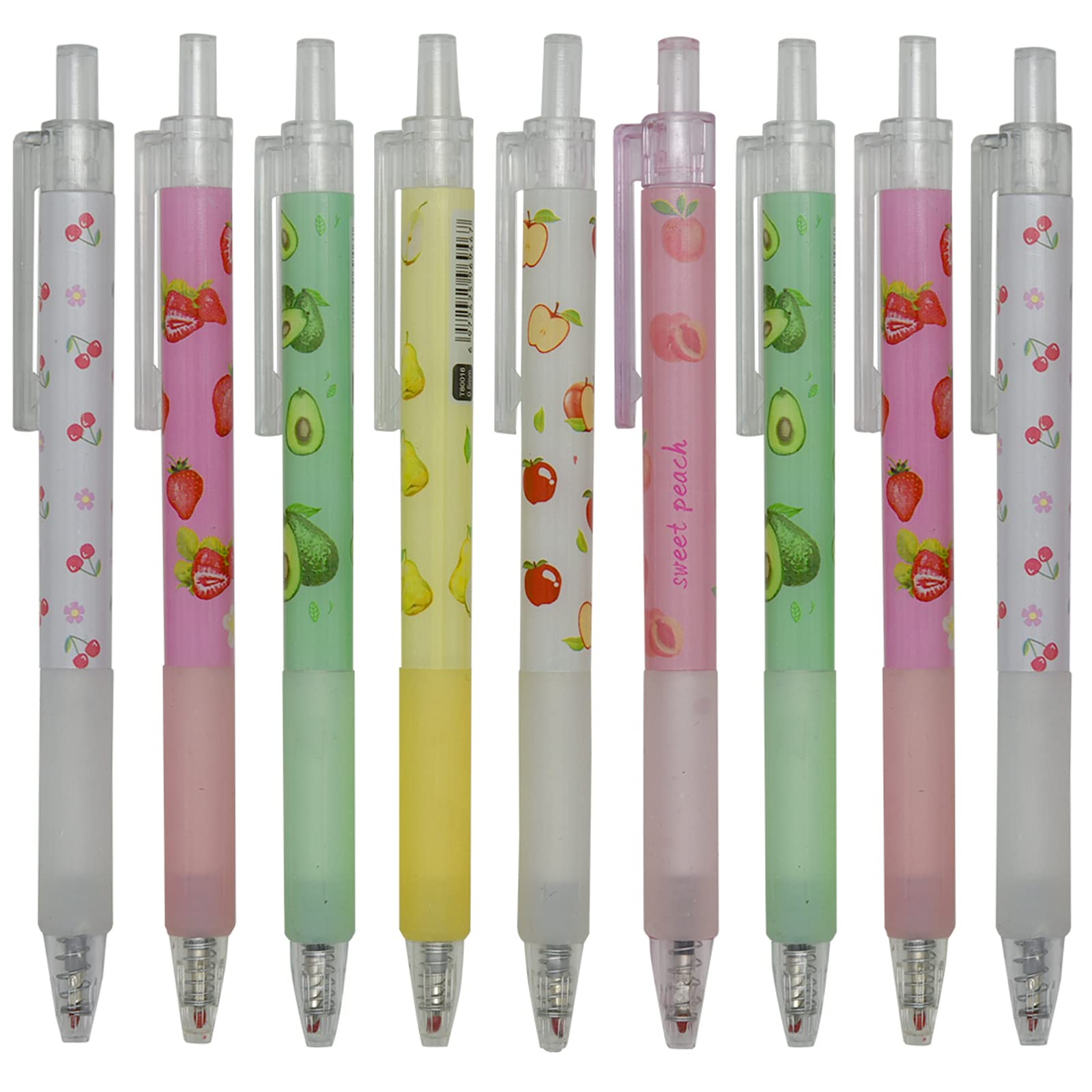 Maydahui 12Pcs Fruit Gel Pen Retractable Priting Pens Strawberry Cherry Peach Apple Avocado Pear Fresh Style Black Ink For Girls