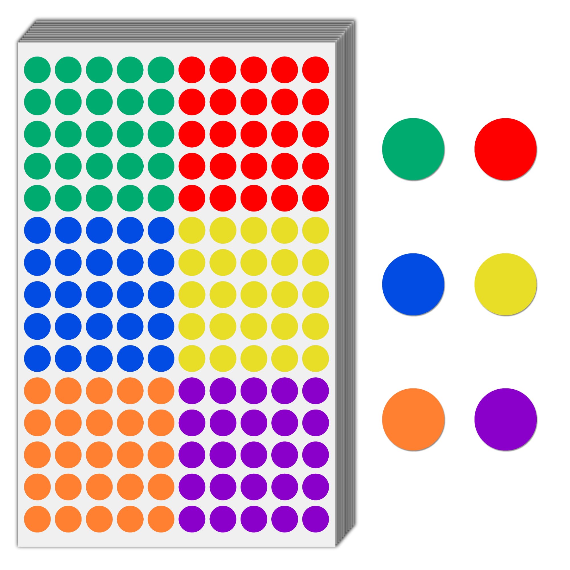9000 Pieces, 1/2 Inch - Colored Dot Stickers, Small Round Circle Labels - 6 Colors