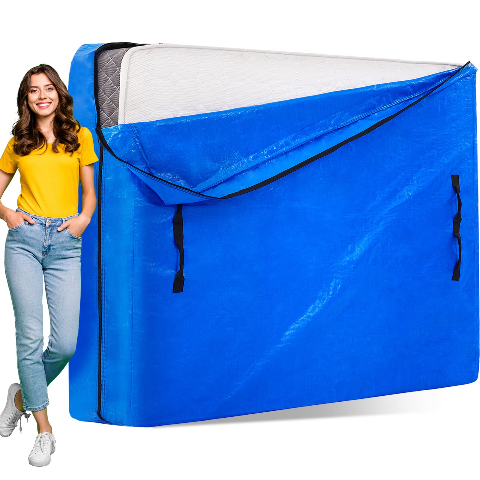 Alexhome Mattress Bag For Moving And Storage,Heavy Duty Tarp Reusable Mattress Storage Bag,Easy Carrier Mattress Moving Cover (C