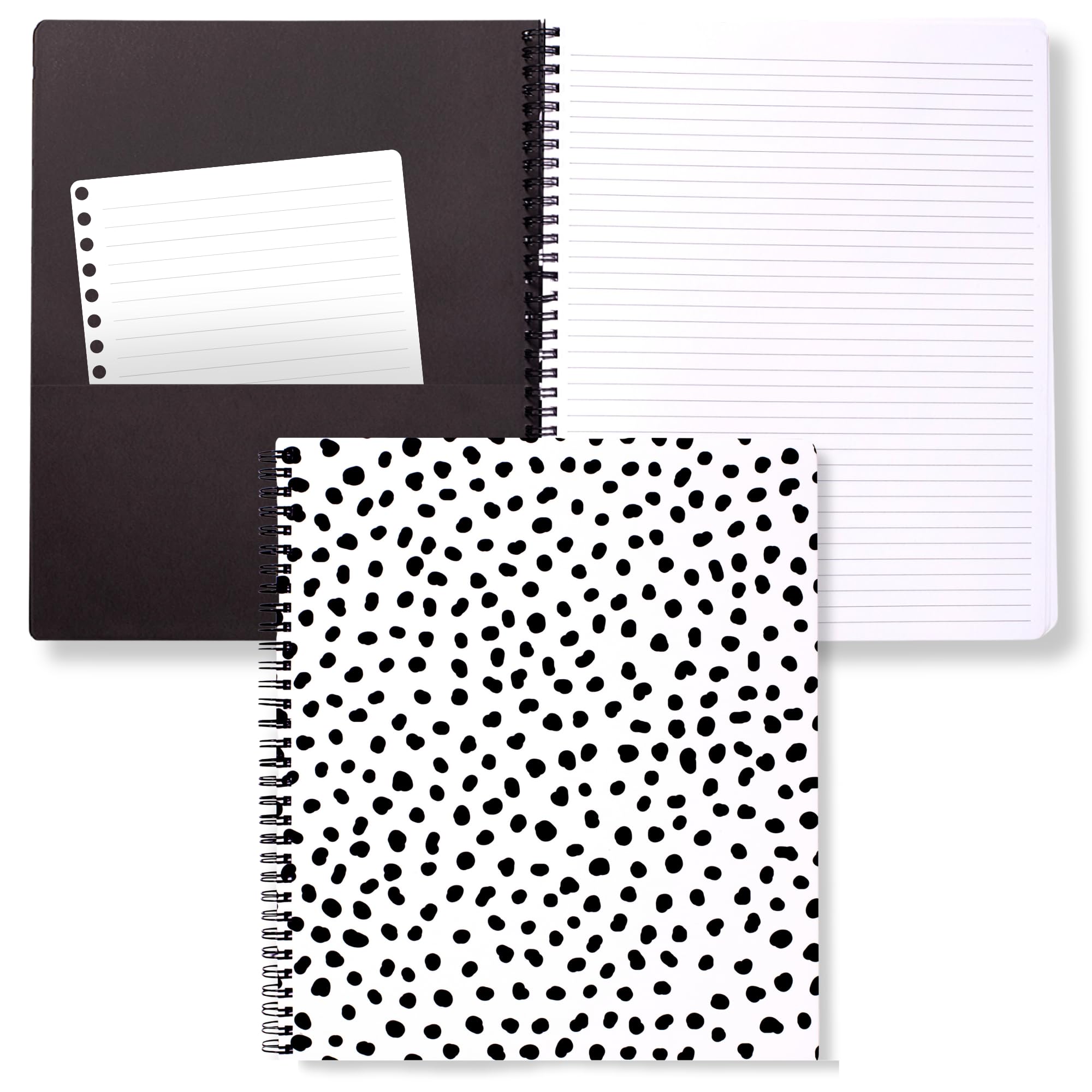 Steel Mill & Co Cute Large Spiral Notebook College Ruled, 11' X 9.5' With Durable Hardcover And 160 Lined Pages, Black Dots