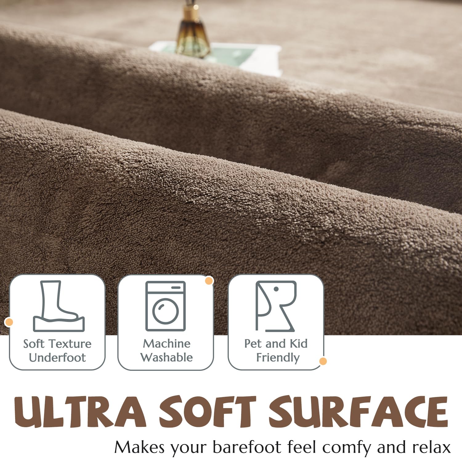 Jinchan Solid Plush Area Rug 5X7 Performance Shaggy Rug Washable Area Rug Indoor Soft Rug Modern Faux Wool Rug Cozy Non Slip Car