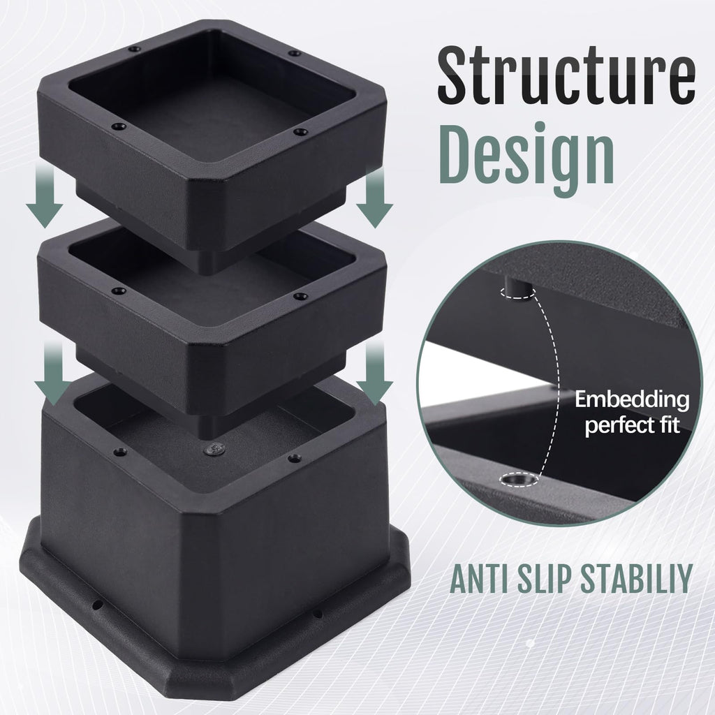Btsd-Home Bed Risers 2, 3 Or 4 Inch Heavy Duty Furniture Risers Adjustable Dorm Bed Lifts Risers Table Desks Legs Blocks 4 Pack