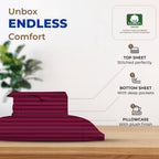 Thread Spread Striped Egyptian Cotton Sheets Twin Xl Size - 600 Thread Count 3 Pc Damask Twin Xl Sheets Deep Pocket, Sateen Weave College Dorm Bedding Twin Xl, Fits Mattress Upto 18' - Burgundy Stripe