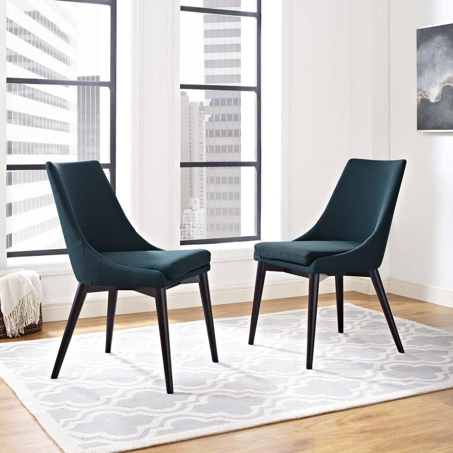 Modway Viscount Mid-Century Modern Upholstered Fabric Two Kitchen And Dining Room Chairs In Teal