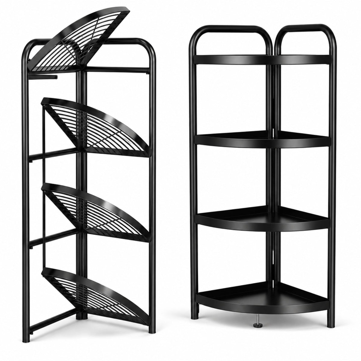 Smart Saver Foldable Corner Shelf Racks, 4 HalfRounded Shelves, Foldable Kitchen Bathroom Standing Shelf Unit to Store Spices,