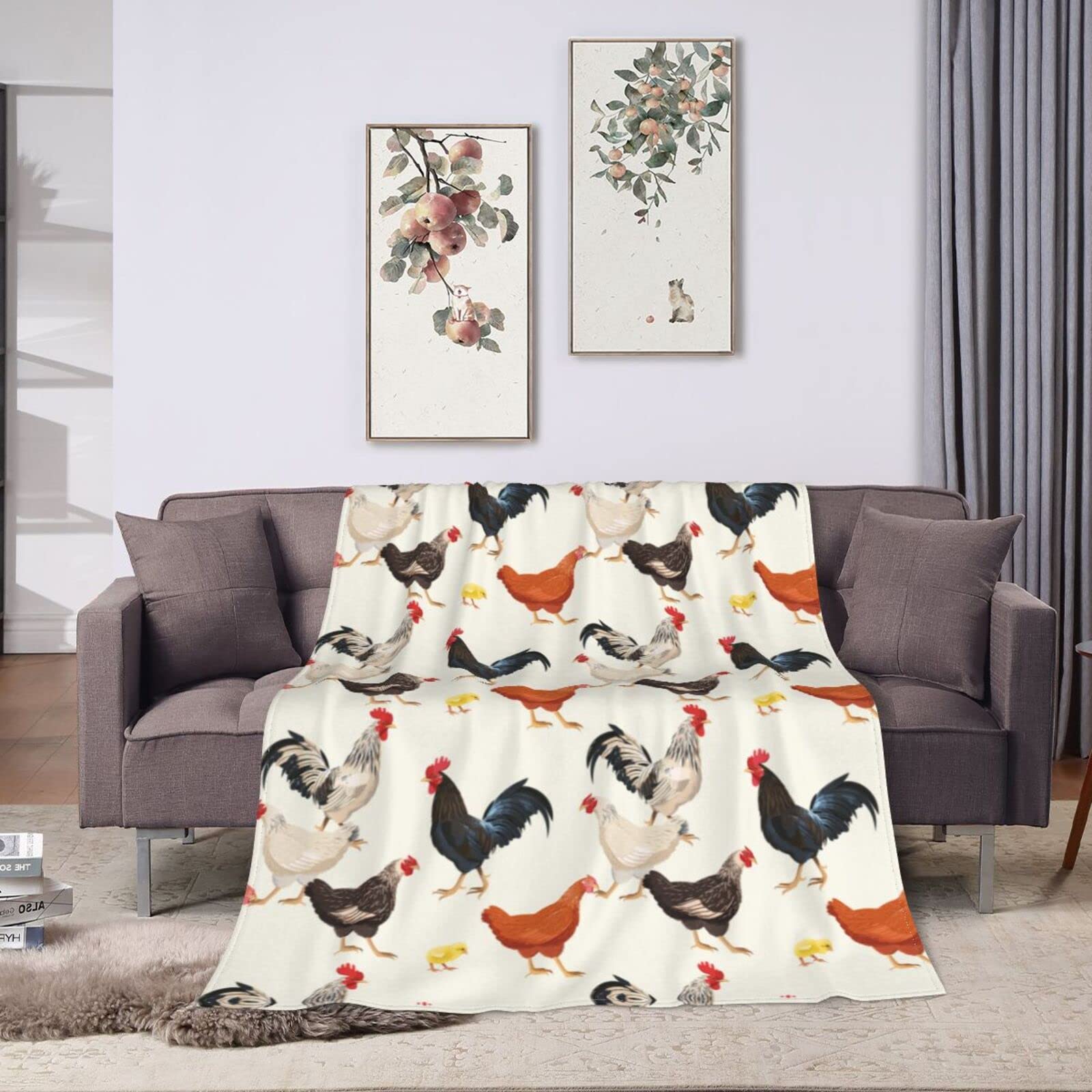 Cute Chicken Printed Blanket, Soft Fuzzy Flannel Plush Throw Blanket For Couch,Sofa Bed Decorative Blankets Funny Colorful Roost