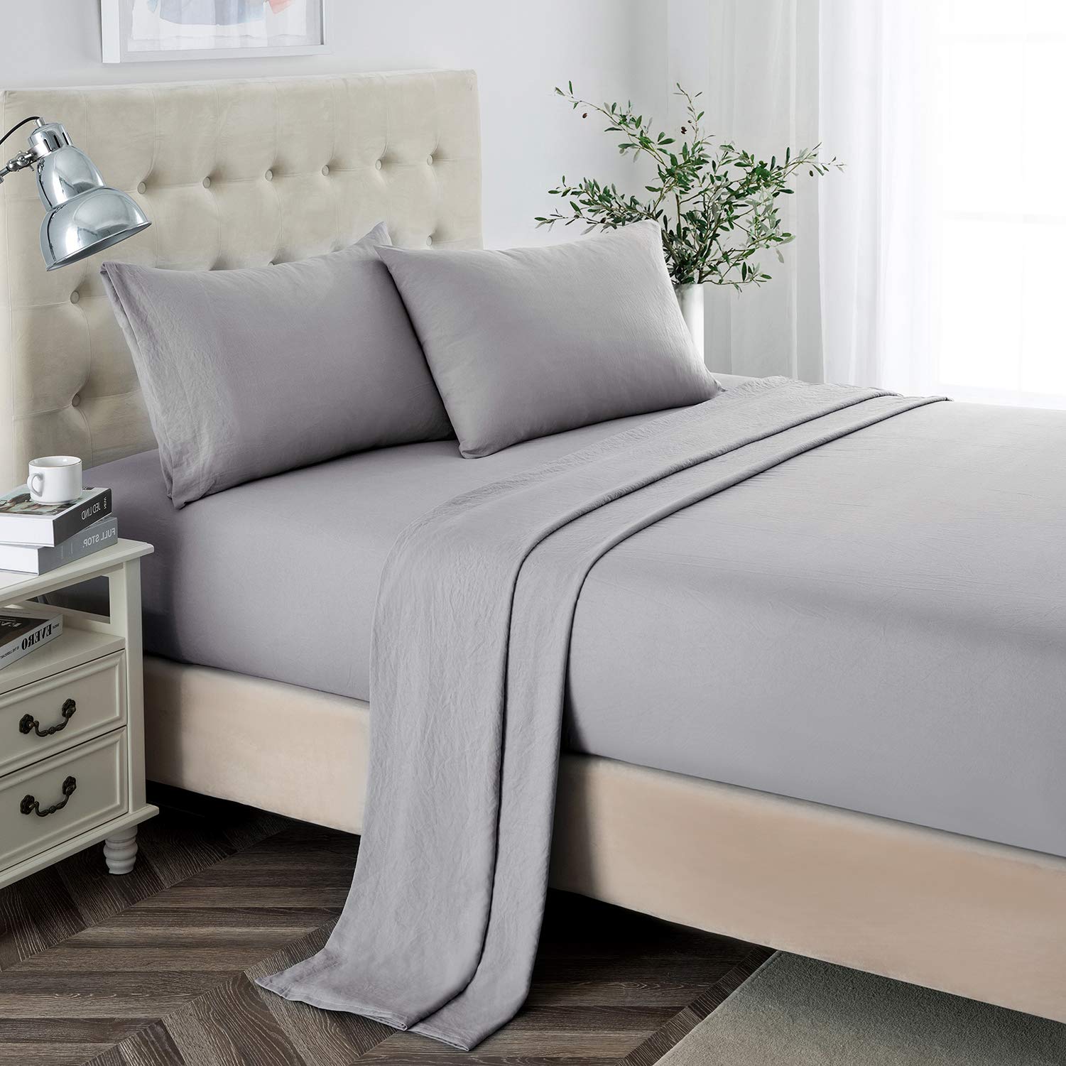 Lanest Housing Twin Xl Sheet Sets, 2400 Thread Count Soft Deep Pocket Microfiber Sheets, College Dorm Sheets, 3 Pieces Light Gre