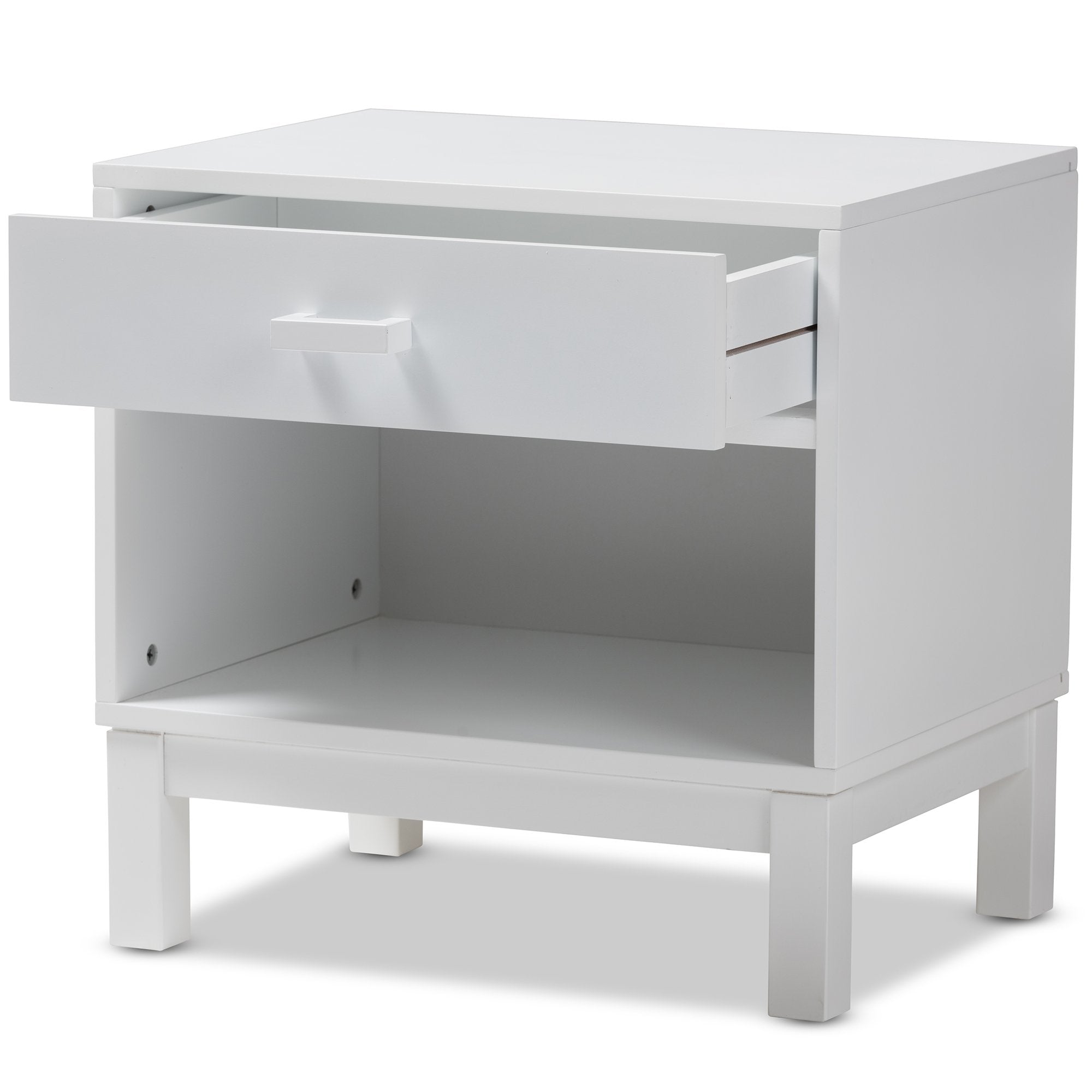 Baxton Studio Deirdre Modern and Contemporary White Wood 1-Drawer Nightstand White//White/Contemporary/Rubber Wood/MDF