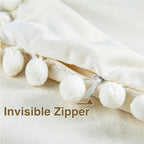 Top Finel Pack Of 2 Decorative Pillow Covers 16X16 Inches Cream Velvet Throw Pillow Covers With Pom-Poms Off White Square Cushio