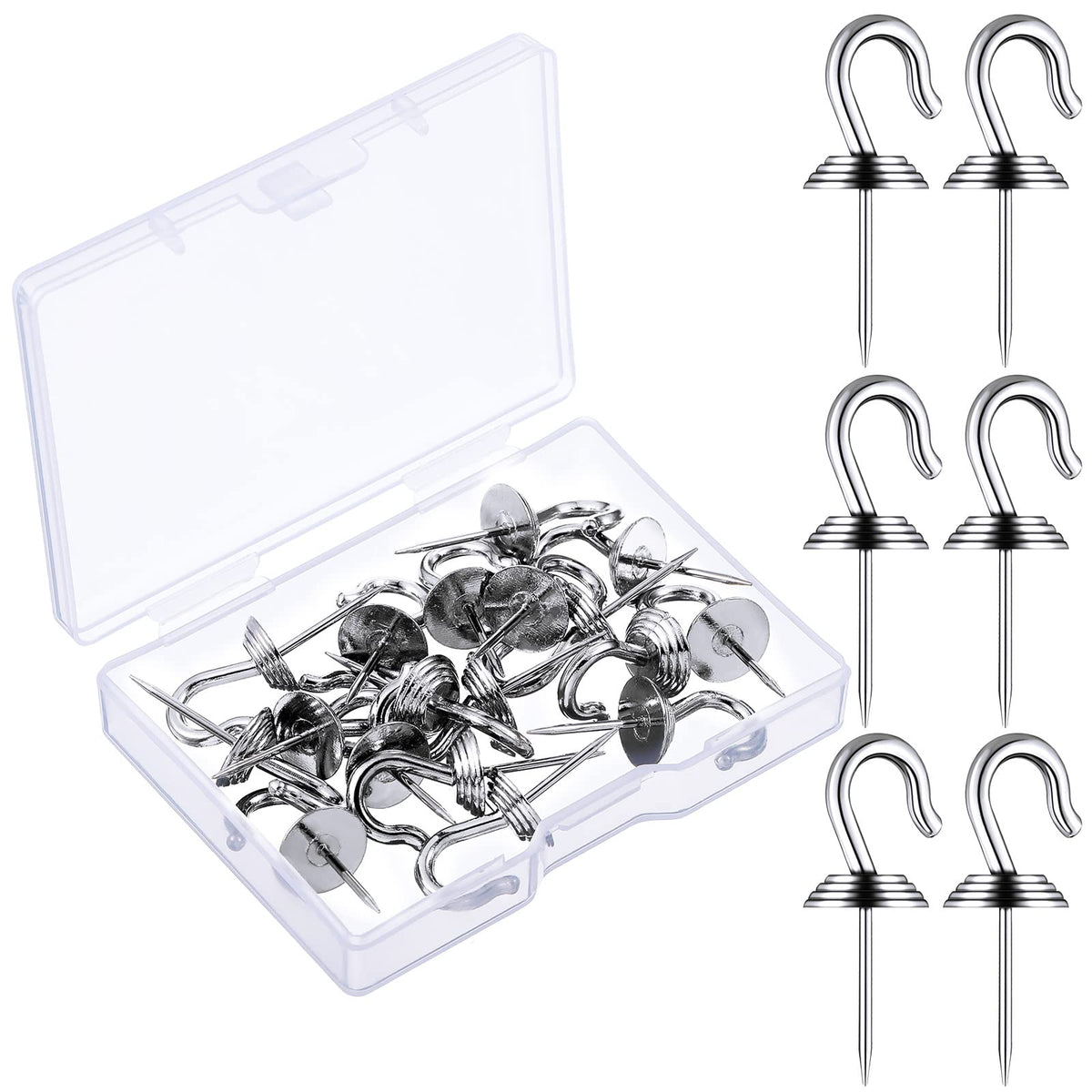 Hotop 30 Pieces Push Pin Wall Hook Thumbtack Hooks Iron Alloy Nail Hooks For 20 Lbs Home Office School Party Holiday Supply