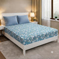 Floral Print Double Bed Sheet With 2 Pillow Covers, Blue,White Floral Design, 3Piece Bedding Set, Double Bed Size, Soft Fabric,